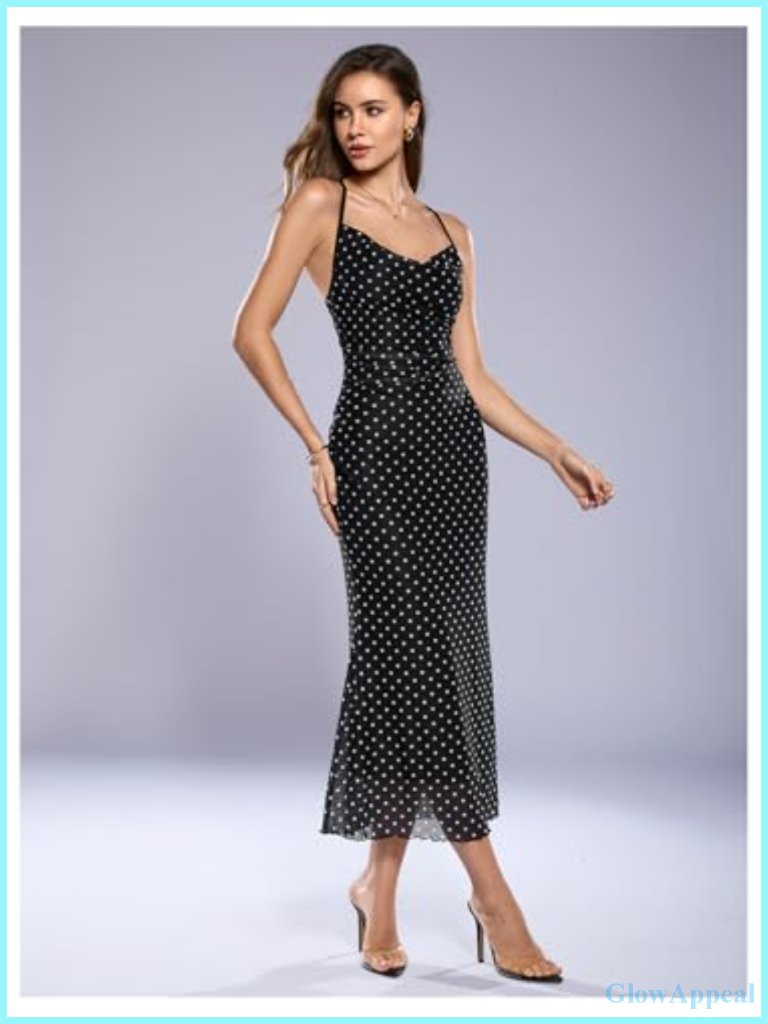 Polka Dots Halter Bodycon Maxi Dress Cowl Neck Fishtail Cocktail Evening Dress